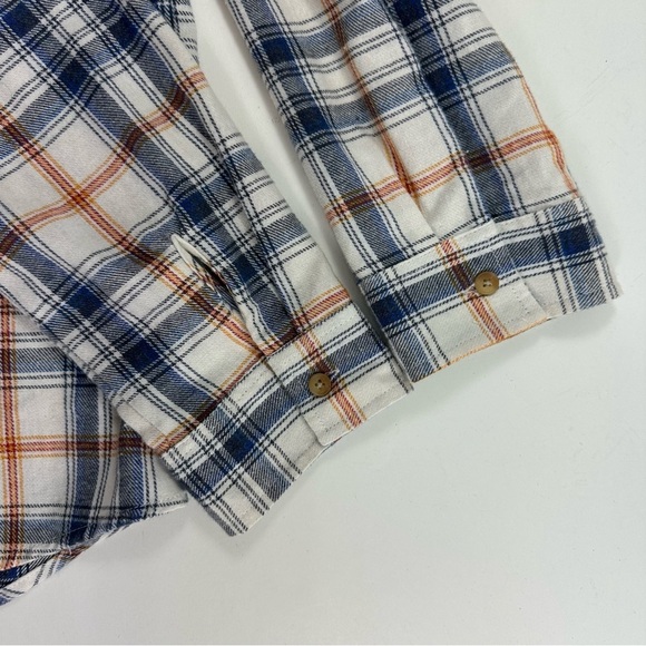 NWOT Thread Supply Flannel Shirt Womens Large Blue Orange Plaid Button Up - Picture 7 of 7